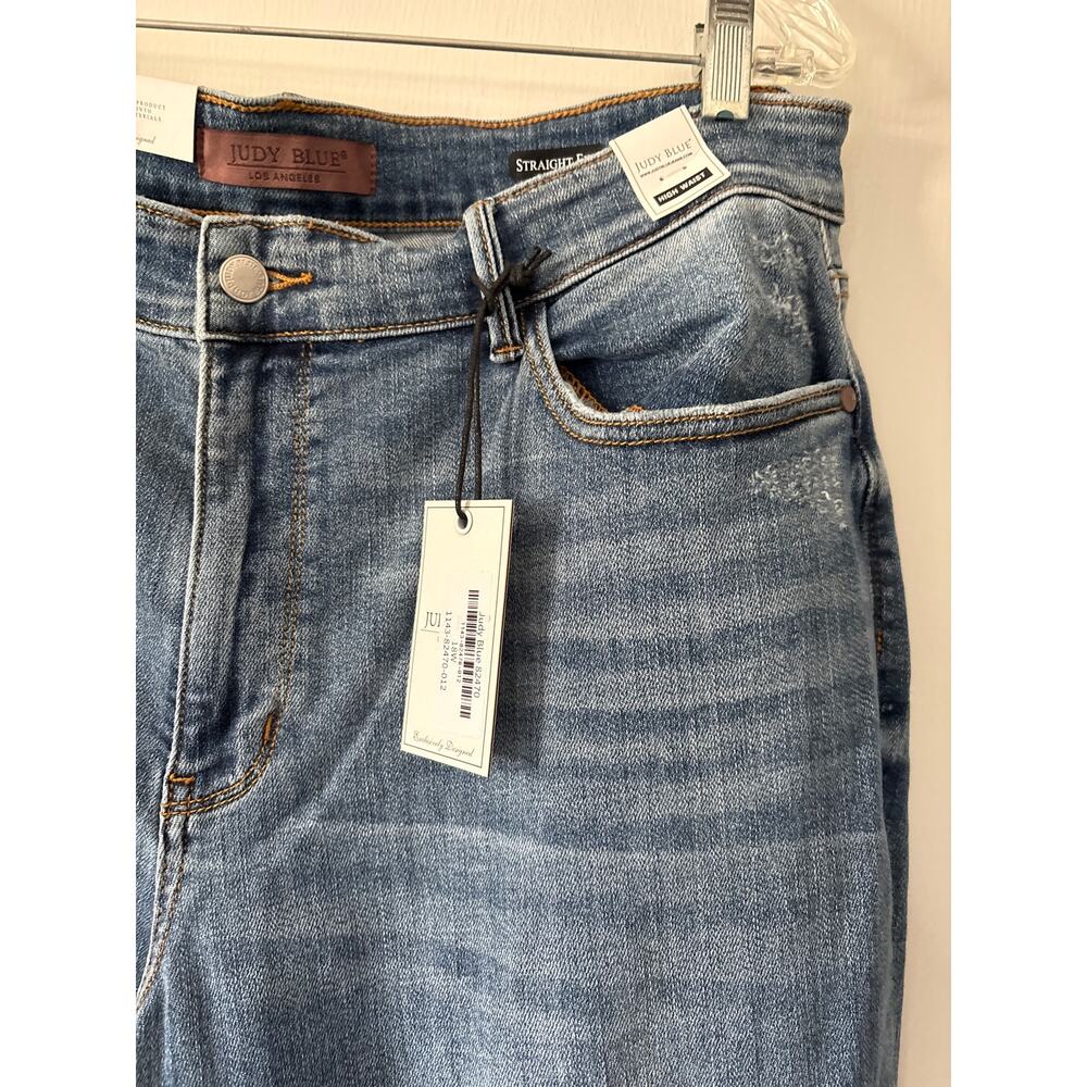 Judy Blue High Waist Straight Fit Distressed Wash Denim Jeans 18W NWT JB82470MD - Picture 2 of 6